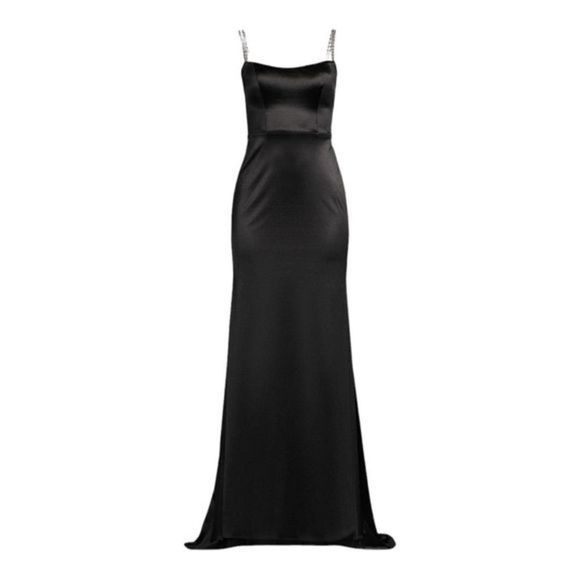 Ieena for Mac Duggal Crystal Strap Black Satin Gown Size 4 NWT - Picture 2 of 9